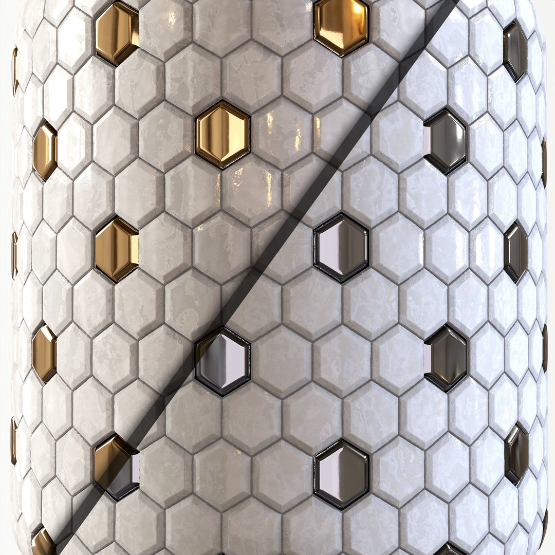 Steel and Marble Tile 3D Model – PBR Texture, 4 Colors, OBJ/MTL - View 3