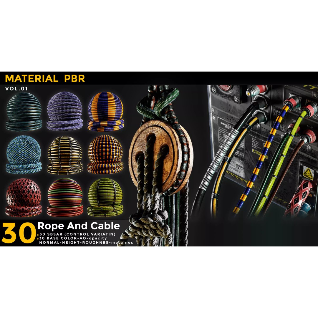Rope and Cables 3D Model – PBR Textures Pack, SBSAR, 4K - View 2