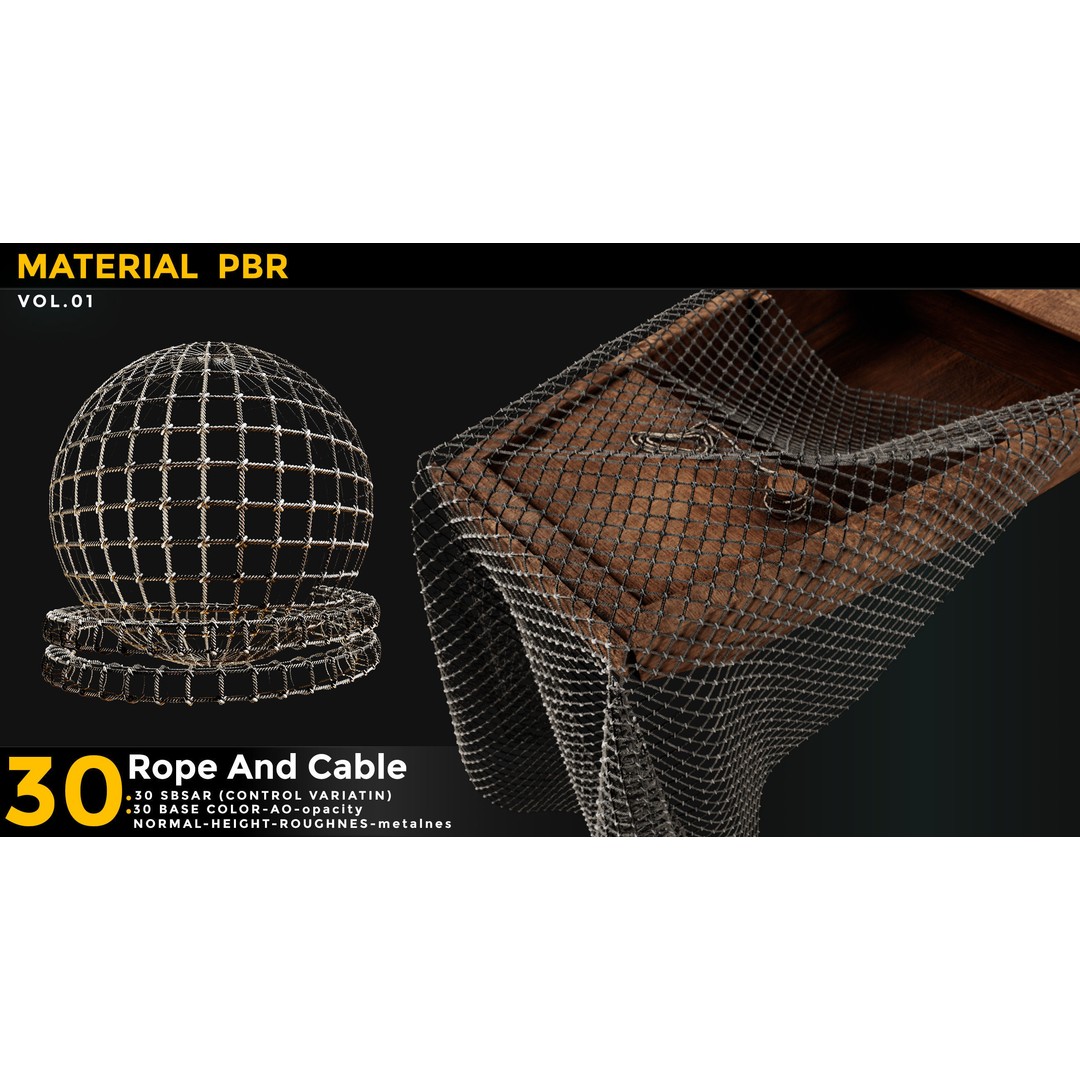 Rope and Cables 3D Model – PBR Textures Pack, SBSAR, 4K - View 3