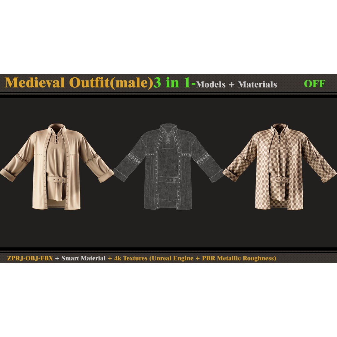 Medieval Outfit 3D Model – Fantasy Clothing Set, FBX & OBJ