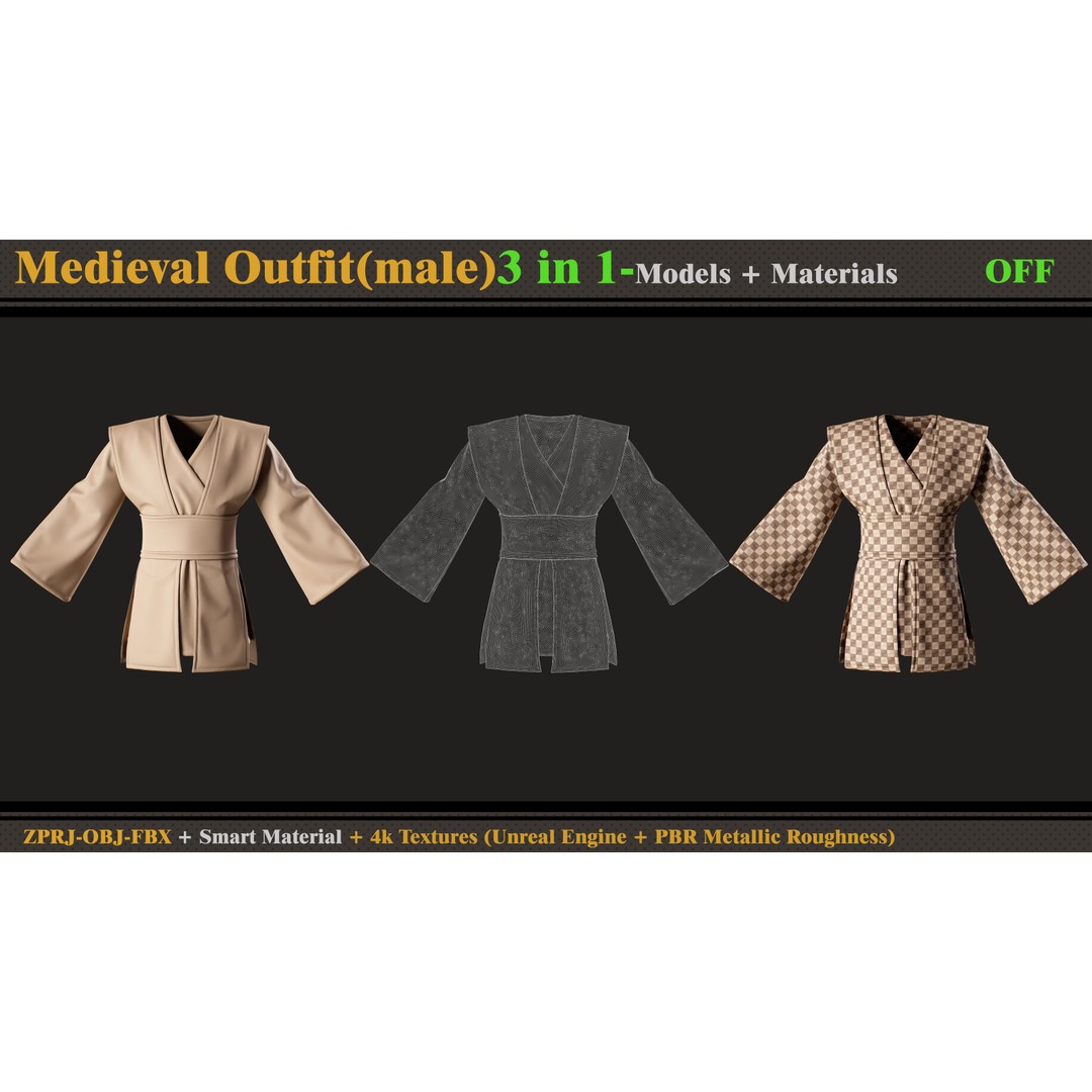 Medieval Outfit 3D Model – Fantasy Clothing Set, FBX & OBJ - View 10