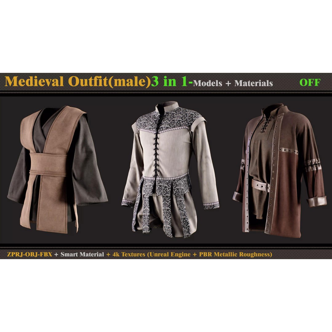 Medieval Outfit 3D Model – Fantasy Clothing Set, FBX & OBJ - View 2