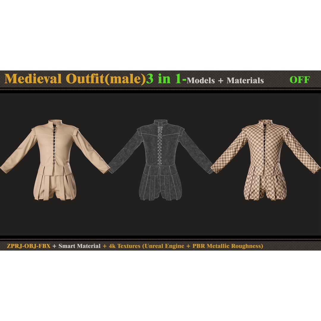 Medieval Outfit 3D Model – Fantasy Clothing Set, FBX & OBJ - View 3