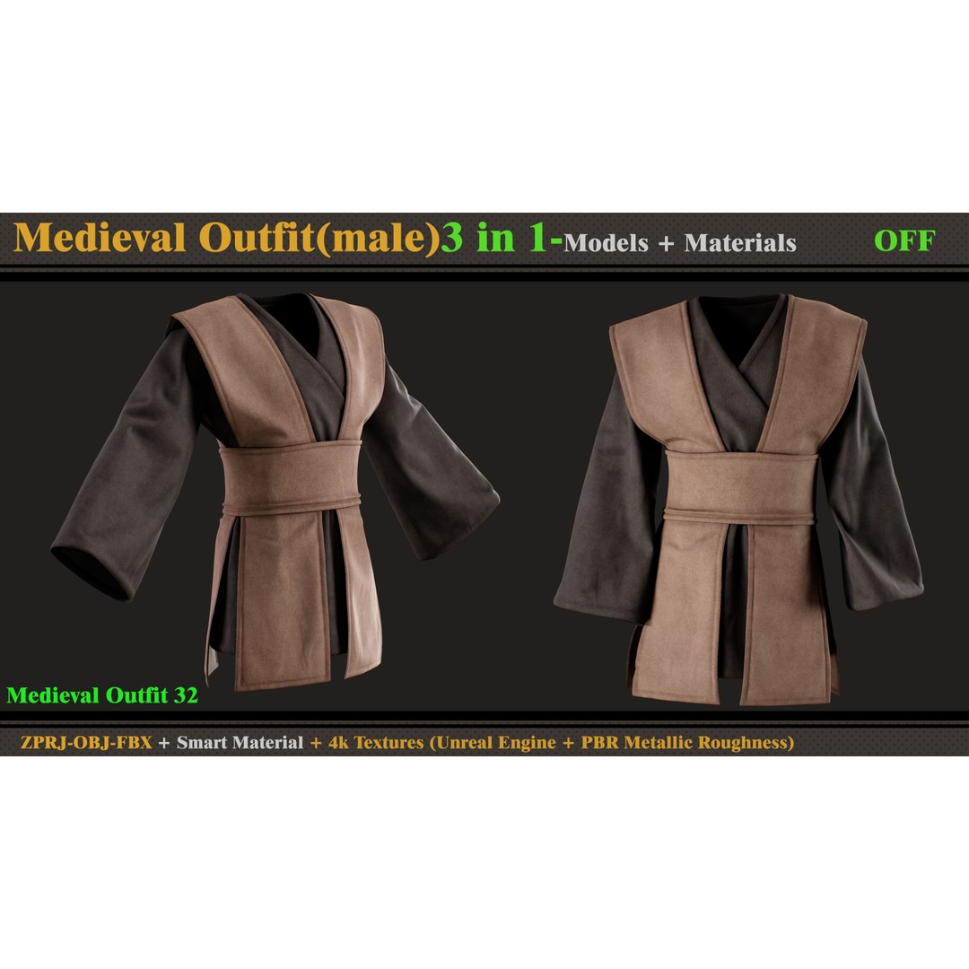 Medieval Outfit 3D Model – Fantasy Clothing Set, FBX & OBJ - View 4