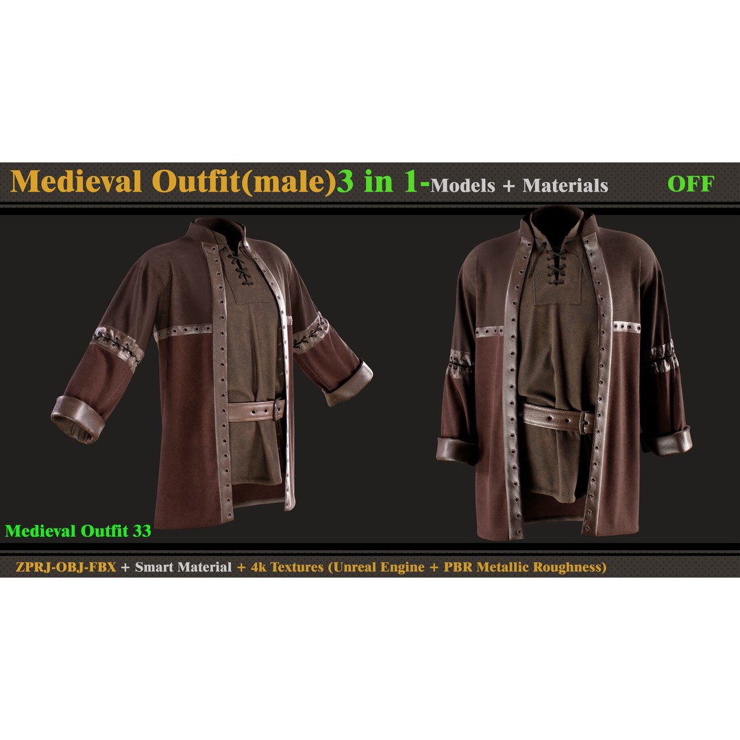 Medieval Outfit 3D Model – Fantasy Clothing Set, FBX & OBJ - View 5
