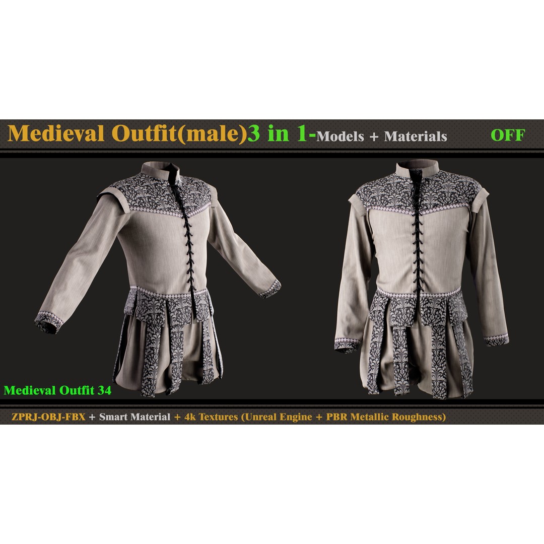 Medieval Outfit 3D Model – Fantasy Clothing Set, FBX & OBJ - View 6