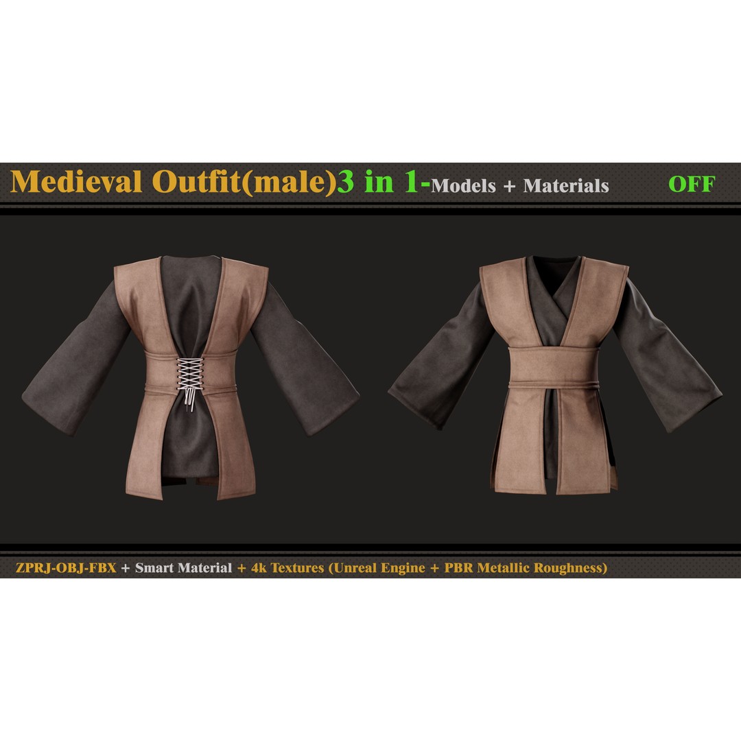 Medieval Outfit 3D Model – Fantasy Clothing Set, FBX & OBJ - View 7
