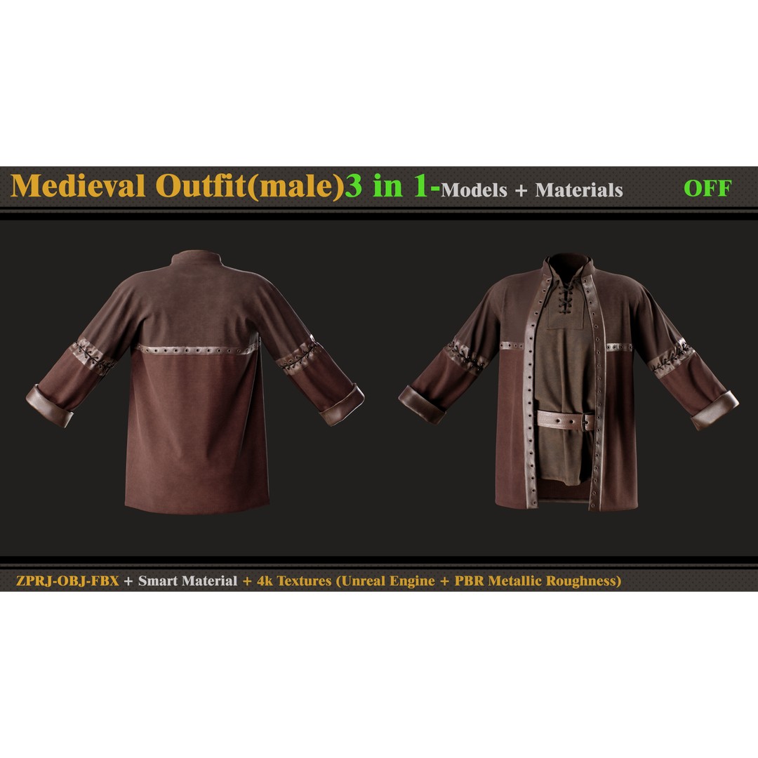 Medieval Outfit 3D Model – Fantasy Clothing Set, FBX & OBJ - View 8