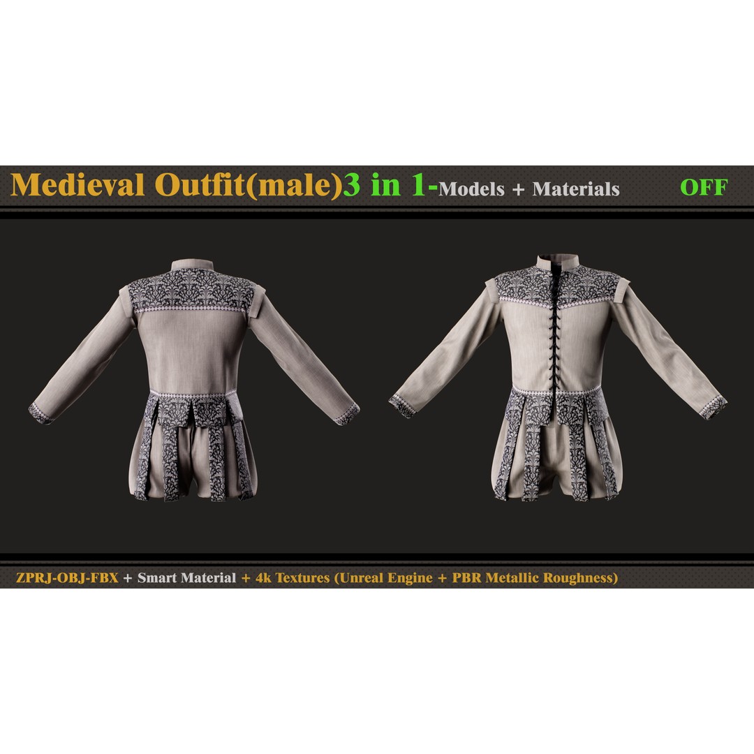 Medieval Outfit 3D Model – Fantasy Clothing Set, FBX & OBJ - View 9