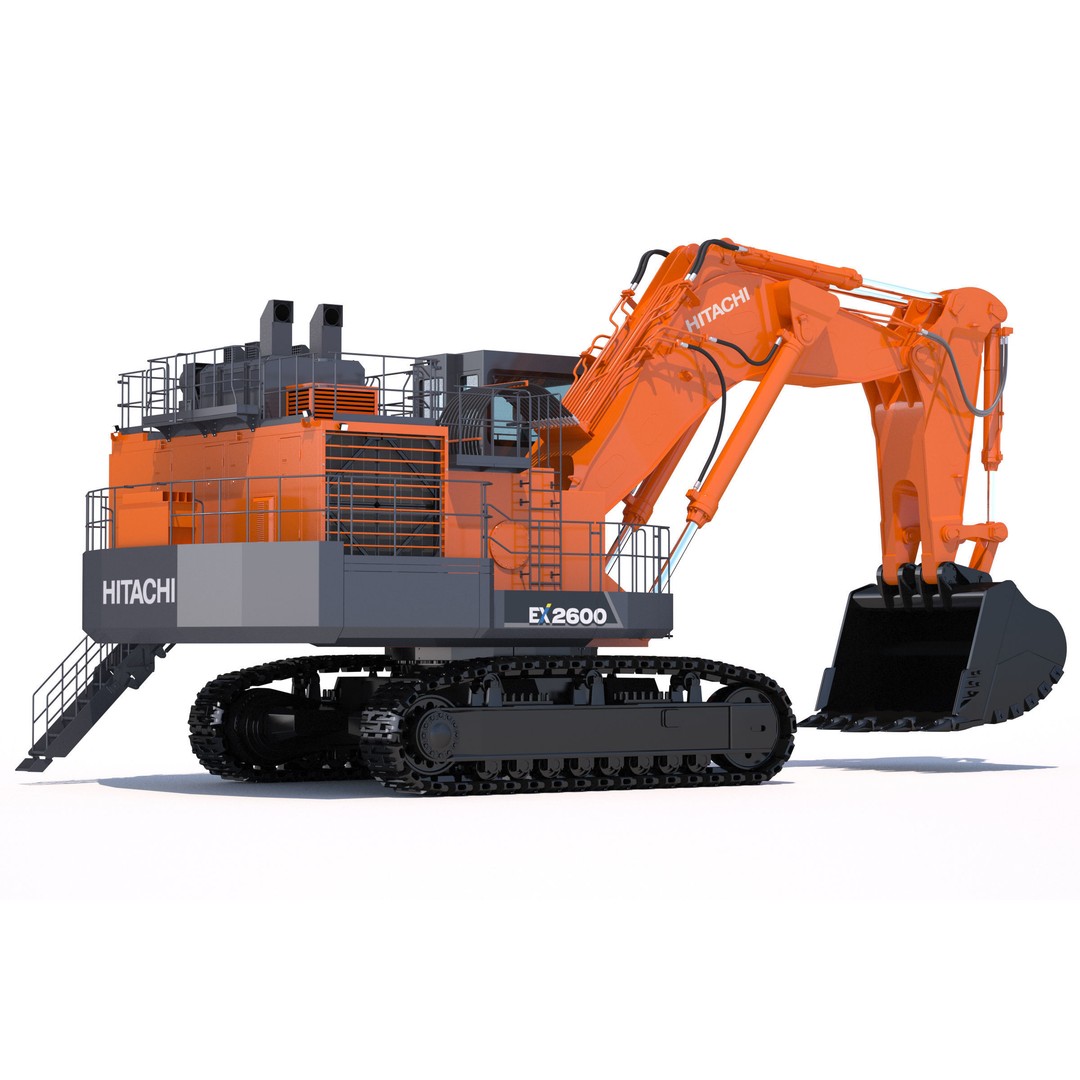 Hitachi EX2600-7 Excavator 3D Model – High Poly Industrial Vehicle, FBX - View 4