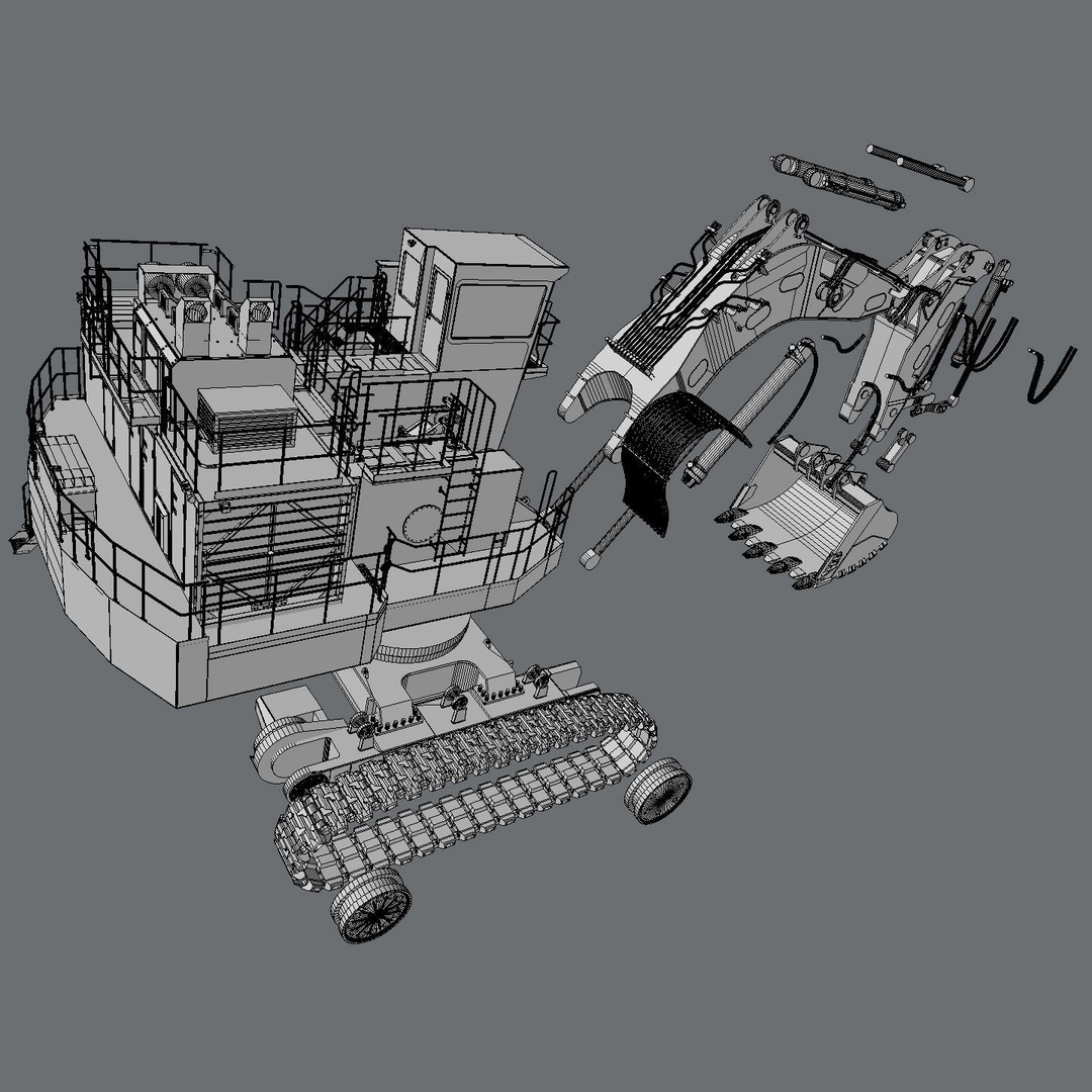 Hitachi EX2600-7 Excavator 3D Model – High Poly Industrial Vehicle, FBX - View 9