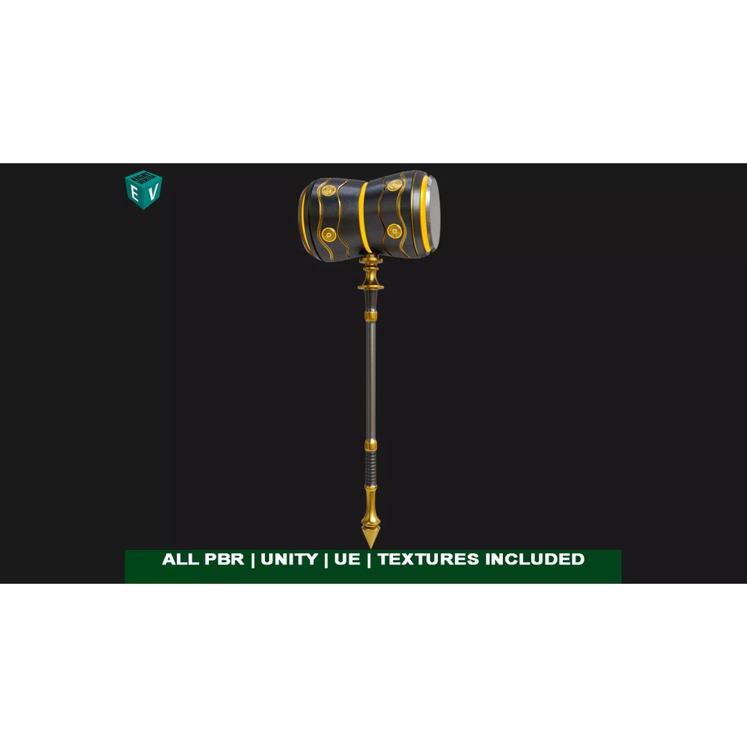Sci Fi Battle Hammer 3D Model – Low Poly PBR Weapon for Games - View 2