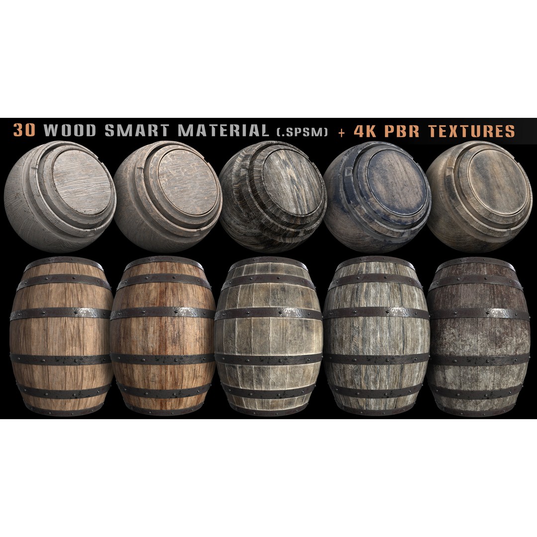 Wood Smart Materials 3D Model – 30 High-Quality PBR Textures, Blender & SPSM - View 3
