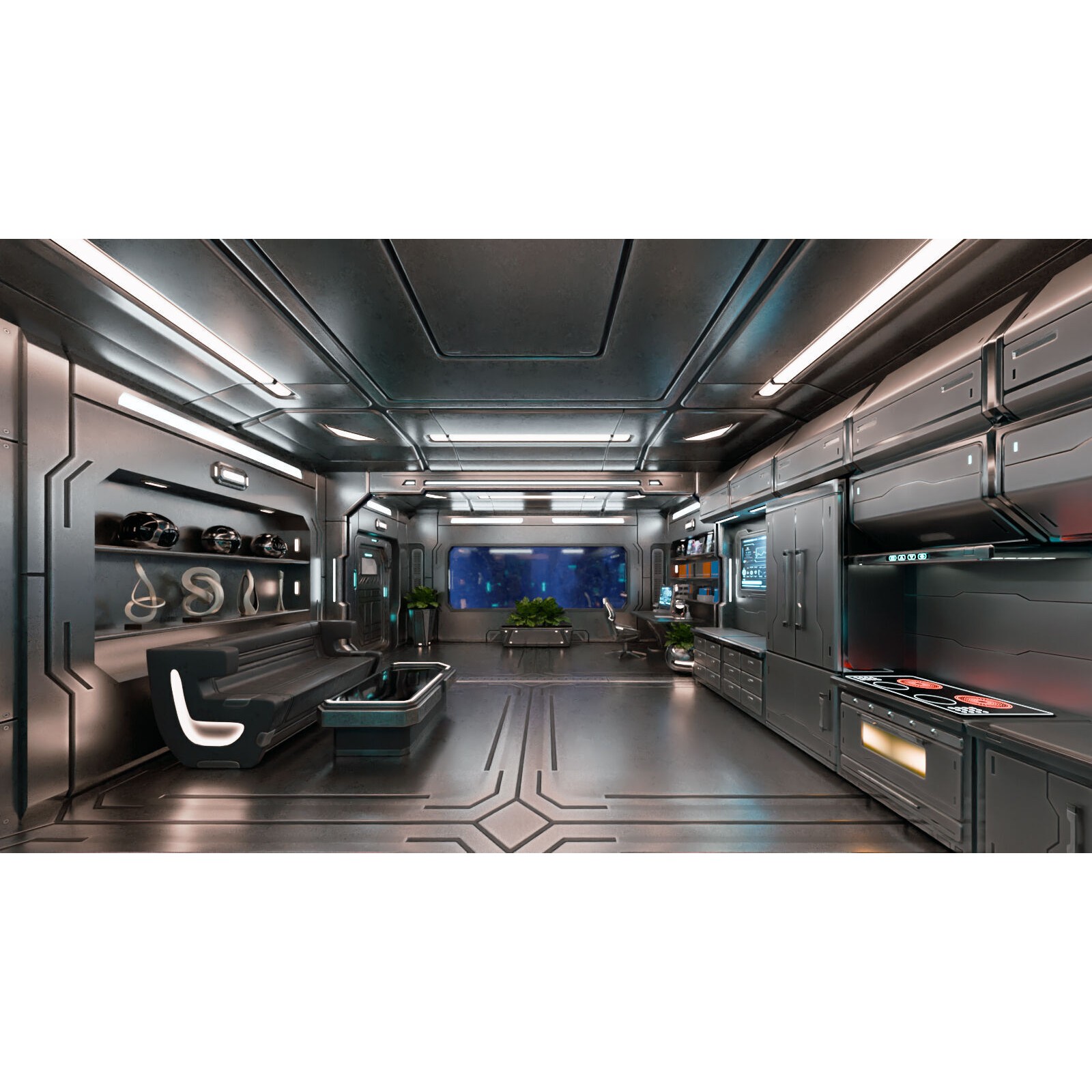 Sci-Fi Apartment Room - Low-Poly Game-Ready 3D Model - View 3