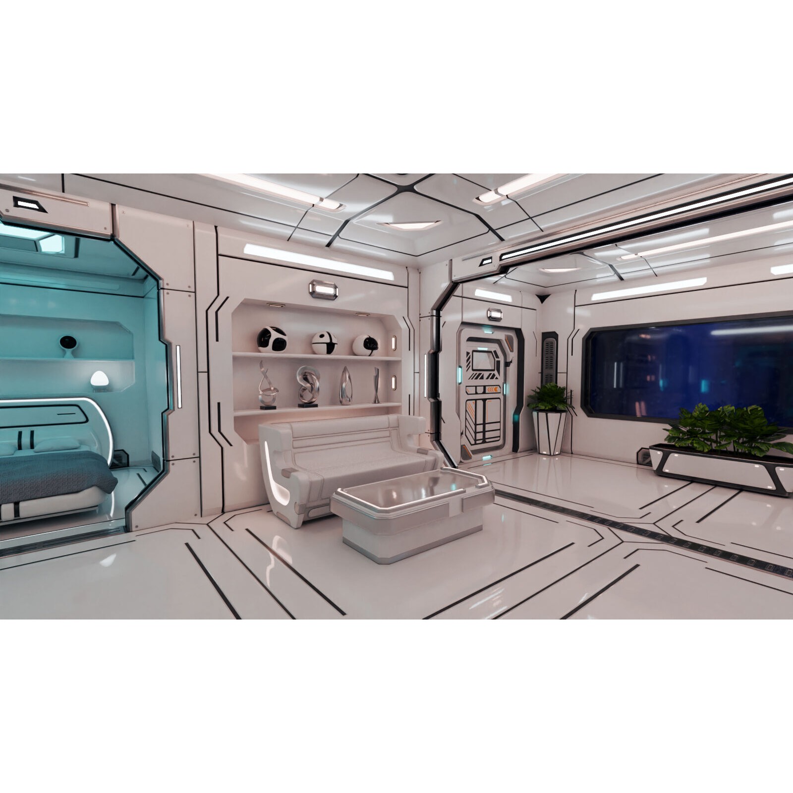 Sci-Fi Apartment Room - Low-Poly Game-Ready 3D Model - View 4