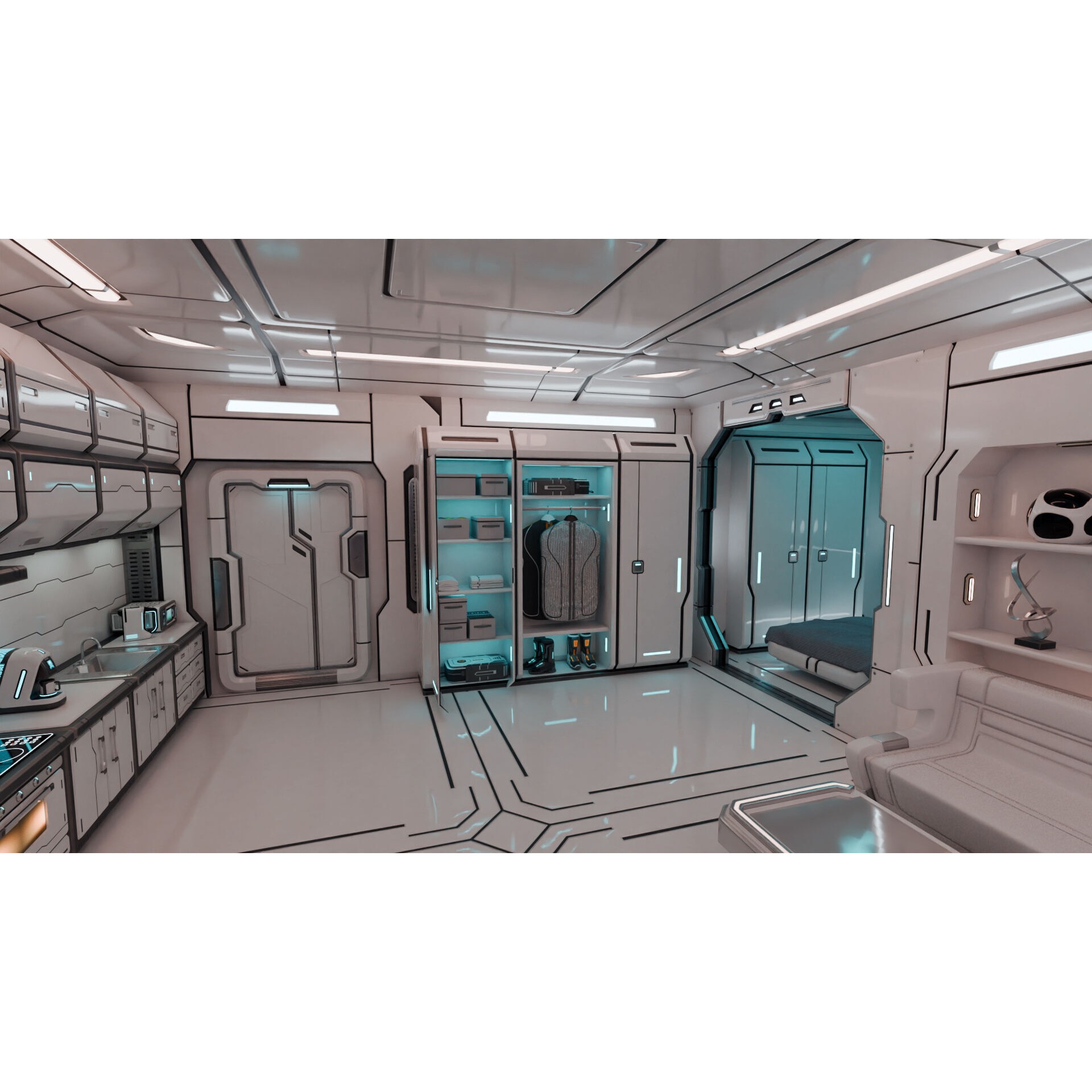 Sci-Fi Apartment Room - Low-Poly Game-Ready 3D Model - View 6