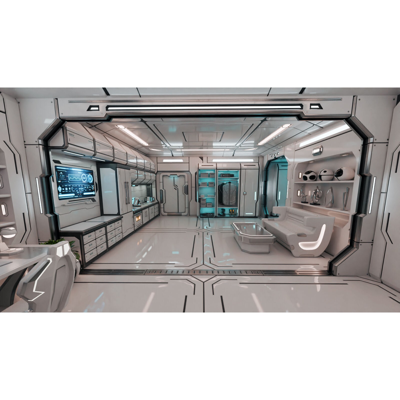 Sci-Fi Apartment Room - Low-Poly Game-Ready 3D Model - View 7