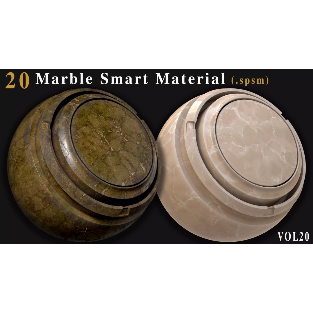 Marble Smart Materials 3D Model – 20 Realistic Textures for Substance Painter - View 6