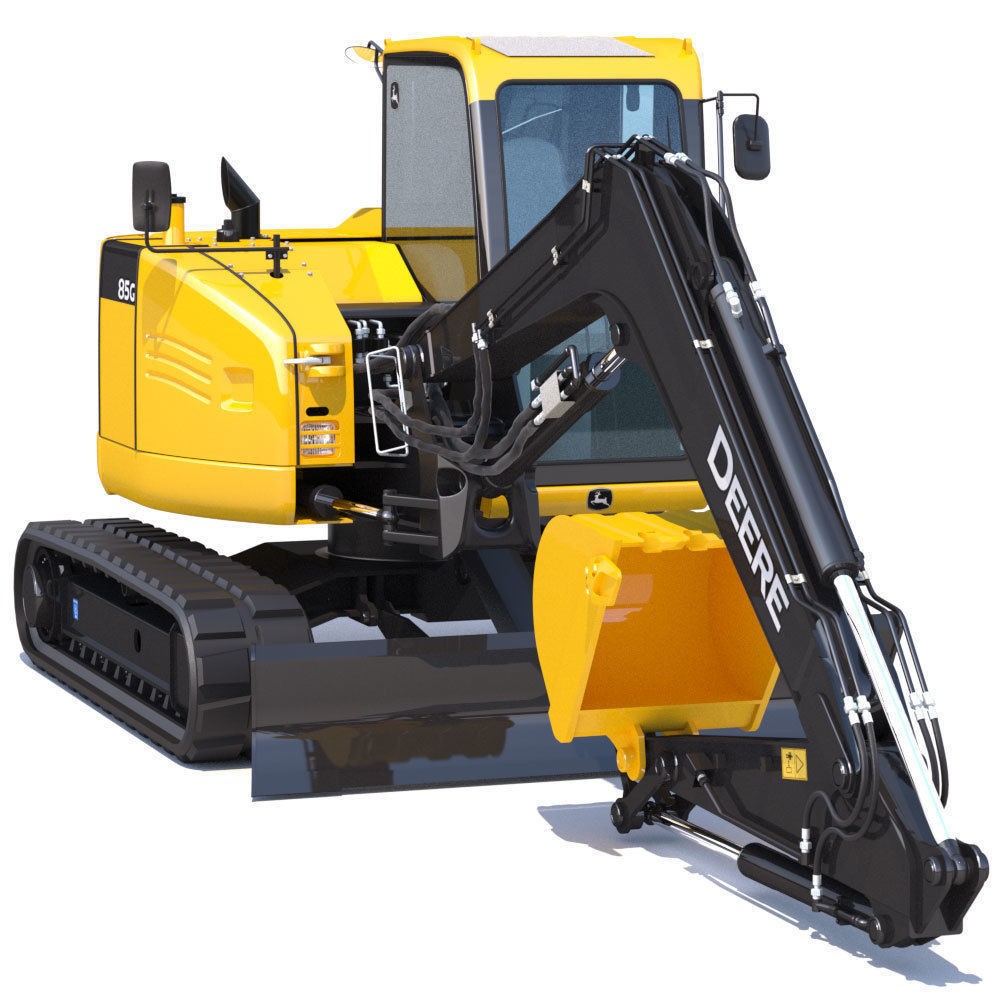 Compact Excavator Deere 85G 3D Model – High Detail PBR Asset, FBX - View 3