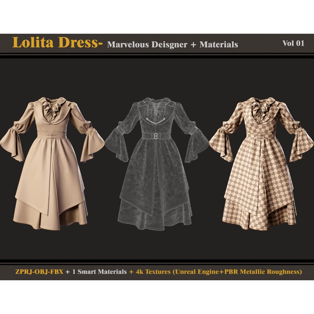 Lolita Dress 3D Model – Smart Material Textures, FBX & OBJ