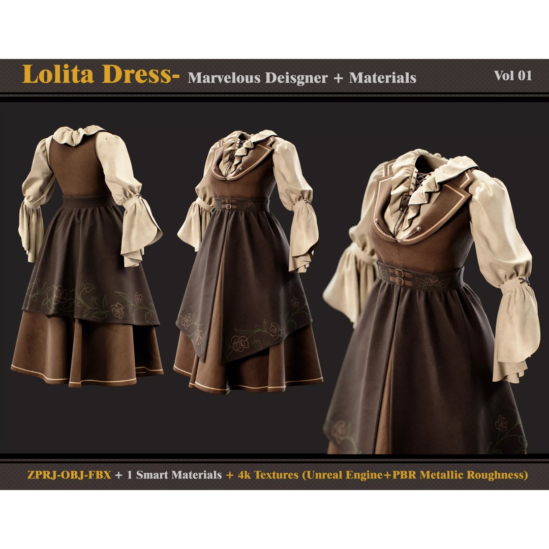 Lolita Dress 3D Model – Smart Material Textures, FBX & OBJ - View 2