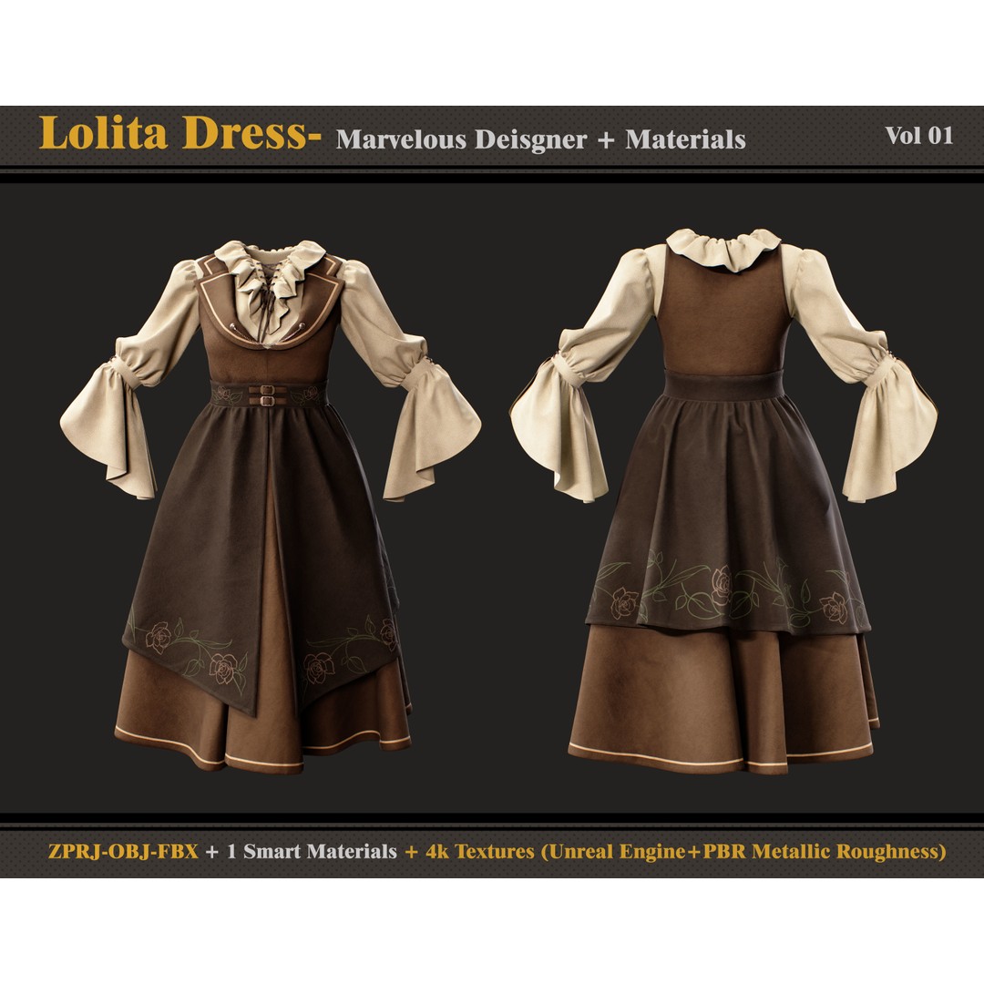 Lolita Dress 3D Model – Smart Material Textures, FBX & OBJ - View 3