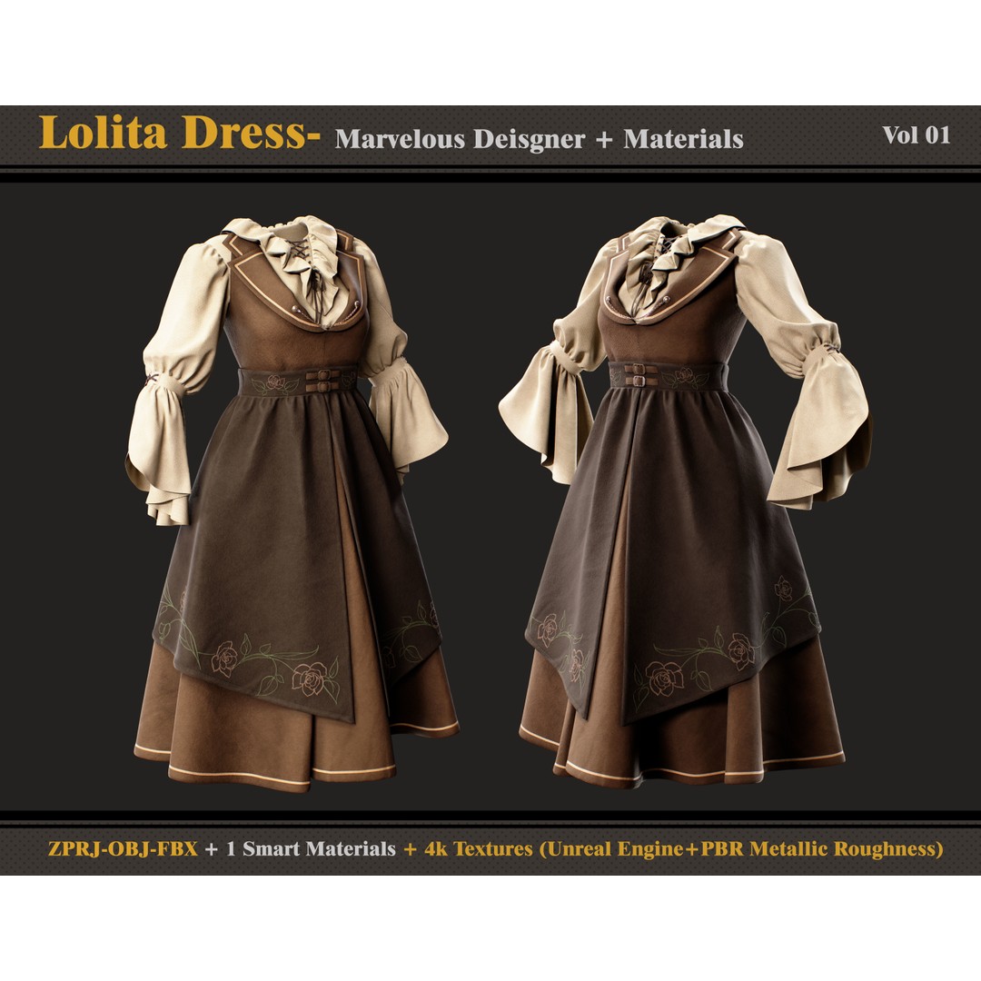 Lolita Dress 3D Model – Smart Material Textures, FBX & OBJ - View 5