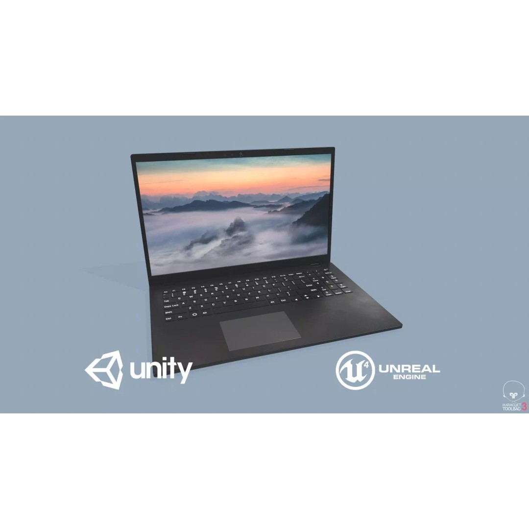 Laptop 3D Model – Low Poly Game Ready Asset, FBX, PBR Textures - View 2