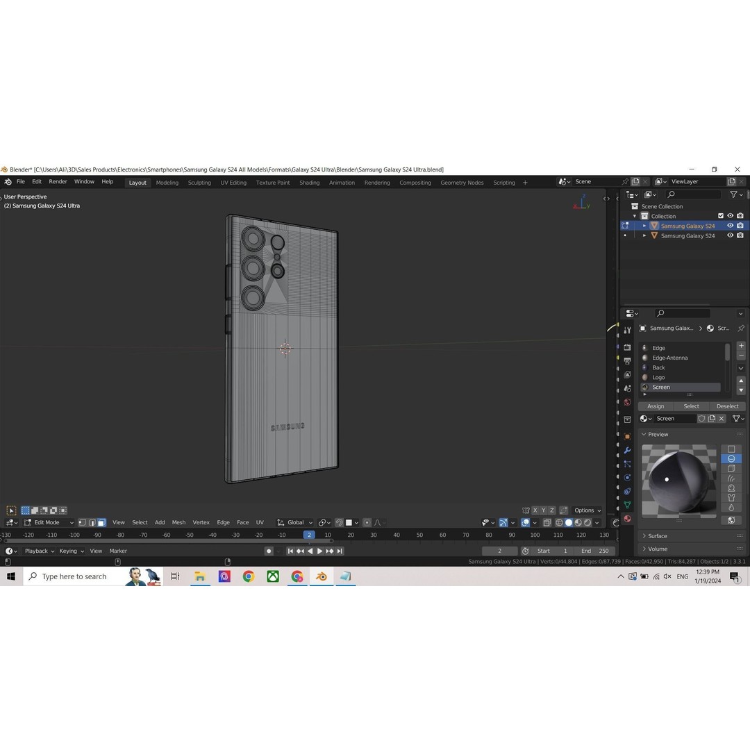 Samsung Galaxy S24 Ultra 3D Model – Low Poly Game Asset, FBX, OBJ - View 15