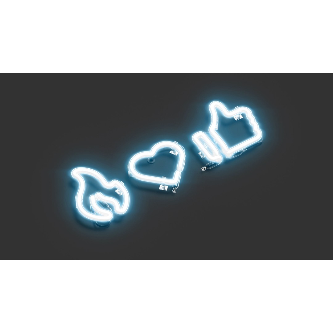 Blue Neon Symbols 3D Model – Illuminated LED Sign, PBR, FBX, OBJ - View 6