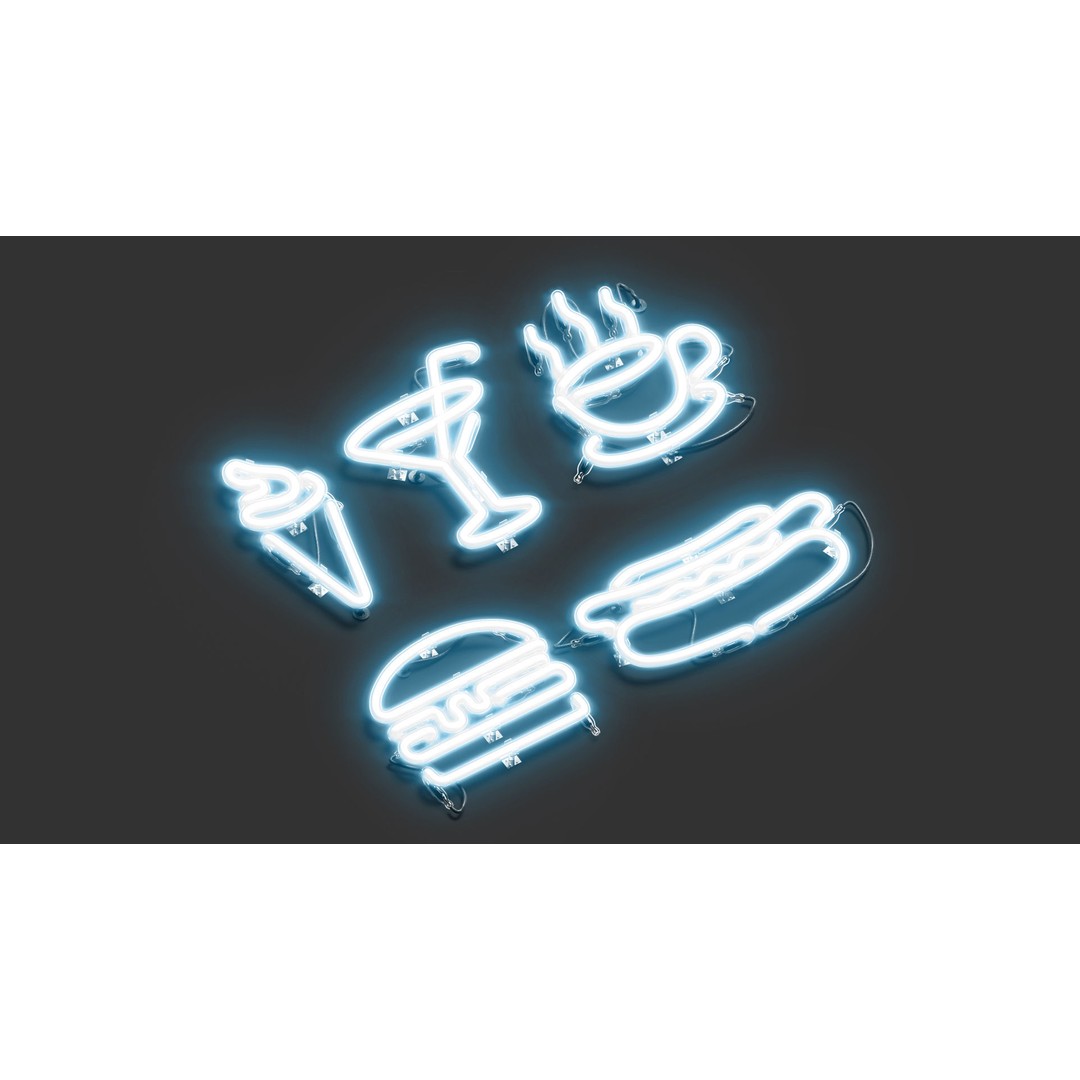 Blue Neon Symbols 3D Model – Illuminated LED Sign, PBR, FBX, OBJ - View 7