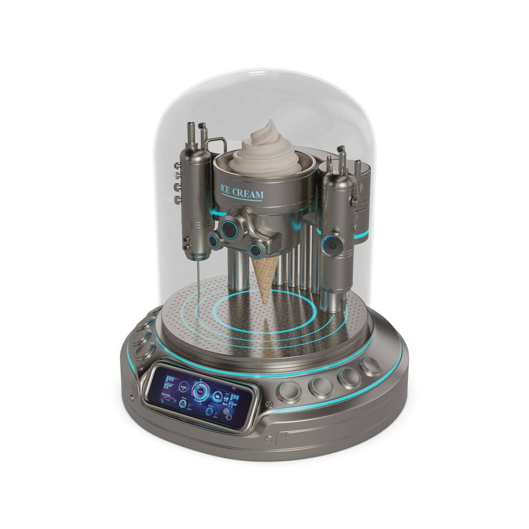 Futuristic Ice Cream Machine 3D Model – Low Poly PBR Kitchen Gadget, FBX