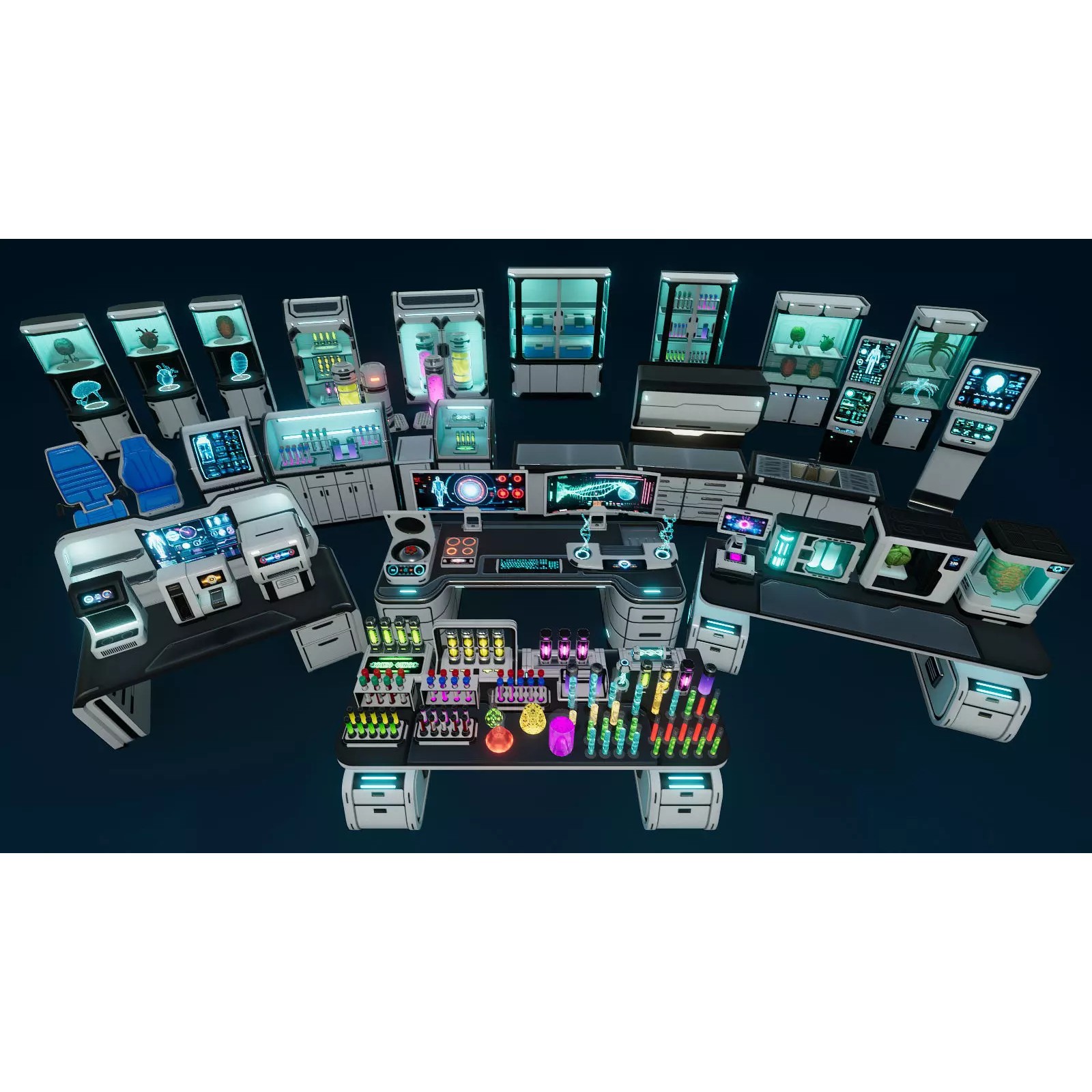 Sci-Fi Laboratory Props - Low-Poly Game-Ready 3D Model - View 2