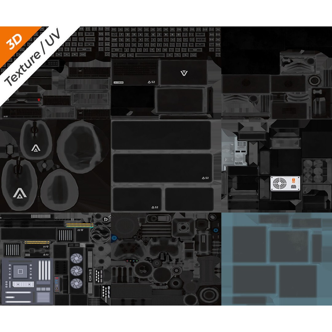PC Pack 3D Model – Low Poly Game Asset, PBR Textures, FBX, OBJ