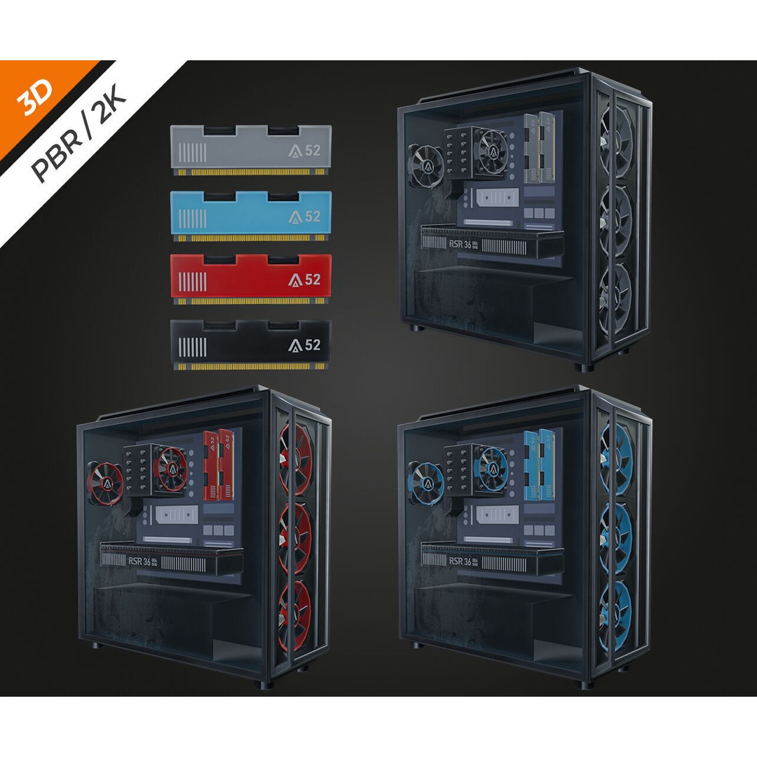 PC Pack 3D Model – Low Poly Game Asset, PBR Textures, FBX, OBJ - View 13