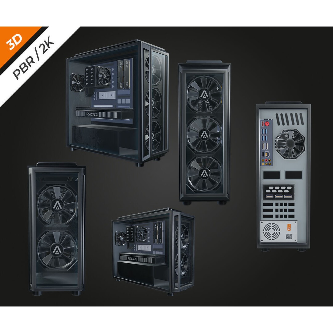 PC Pack 3D Model – Low Poly Game Asset, PBR Textures, FBX, OBJ - View 3