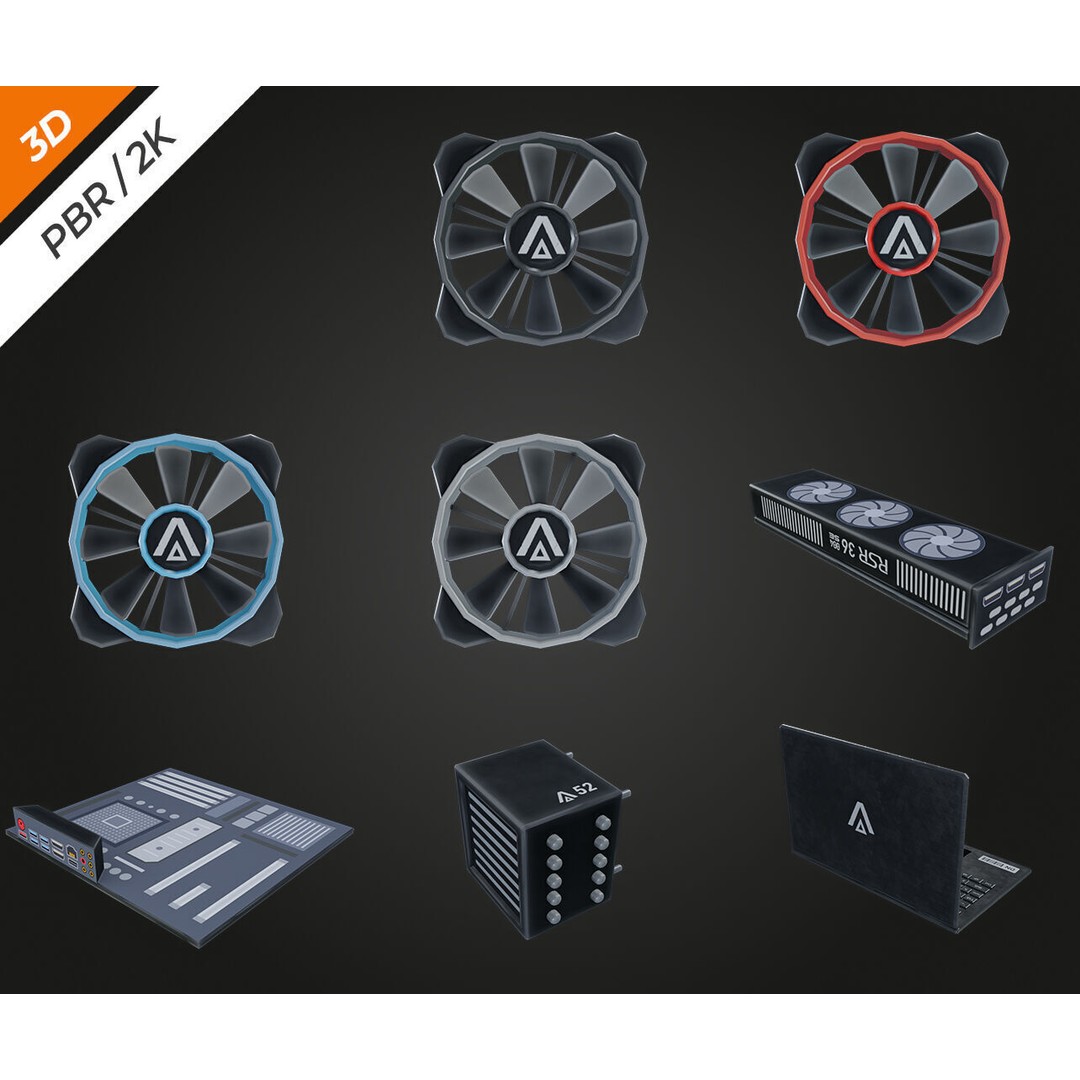 PC Pack 3D Model – Low Poly Game Asset, PBR Textures, FBX, OBJ - View 9