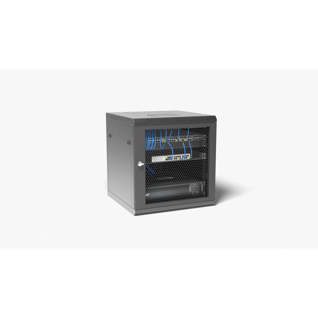 Wall Mount Network Cabinet 3D Model – High Poly PBR Asset, FBX, OBJ - View 13