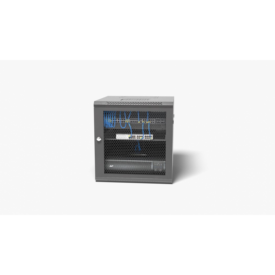Wall Mount Network Cabinet 3D Model – High Poly PBR Asset, FBX, OBJ - View 14