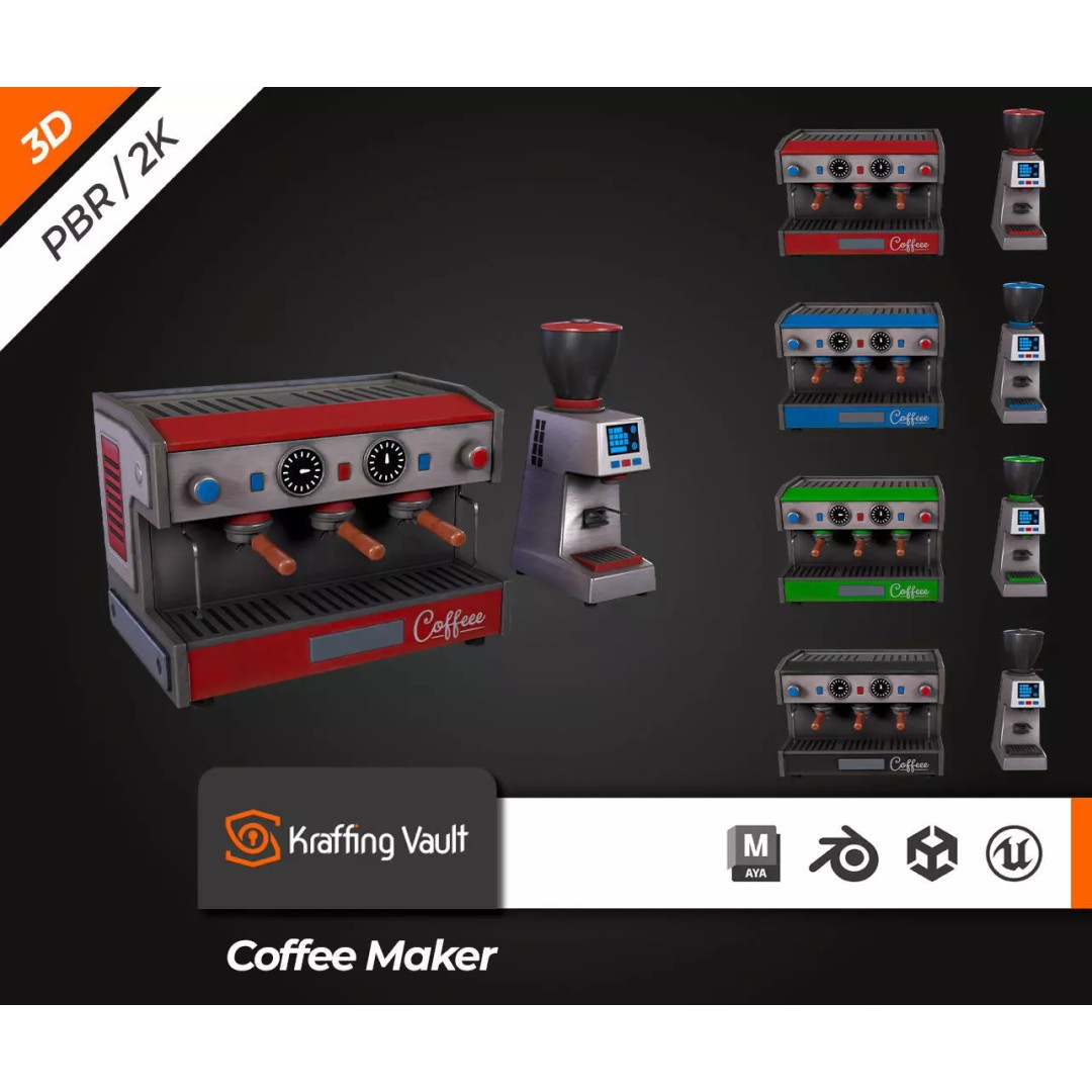 Coffee Maker 3D Model – Low Poly PBR Asset for Games, FBX, Blender - View 2