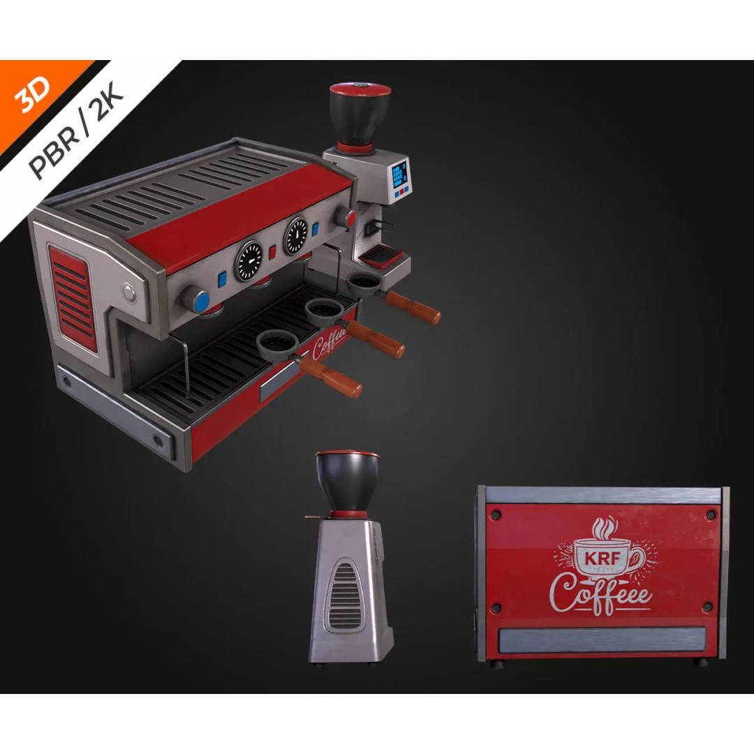 Coffee Maker 3D Model – Low Poly PBR Asset for Games, FBX, Blender - View 7