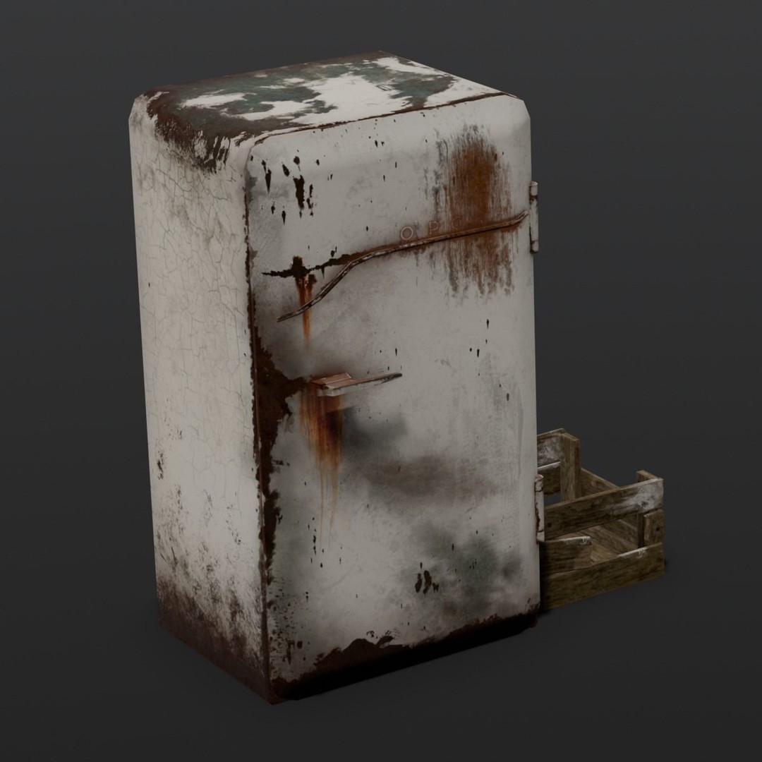 Rusted Fridge 3D Model – Low Poly PBR Asset for Games, FBX - View 10