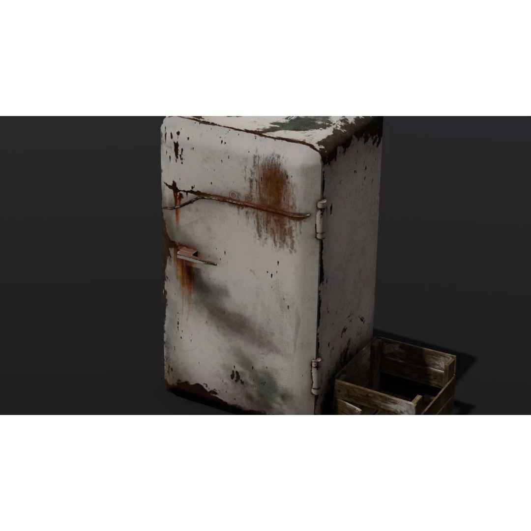 Rusted Fridge 3D Model – Low Poly PBR Asset for Games, FBX - View 2