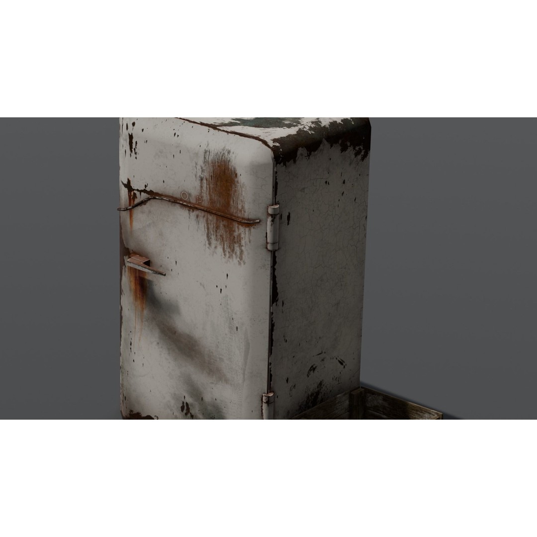 Rusted Fridge 3D Model – Low Poly PBR Asset for Games, FBX - View 4