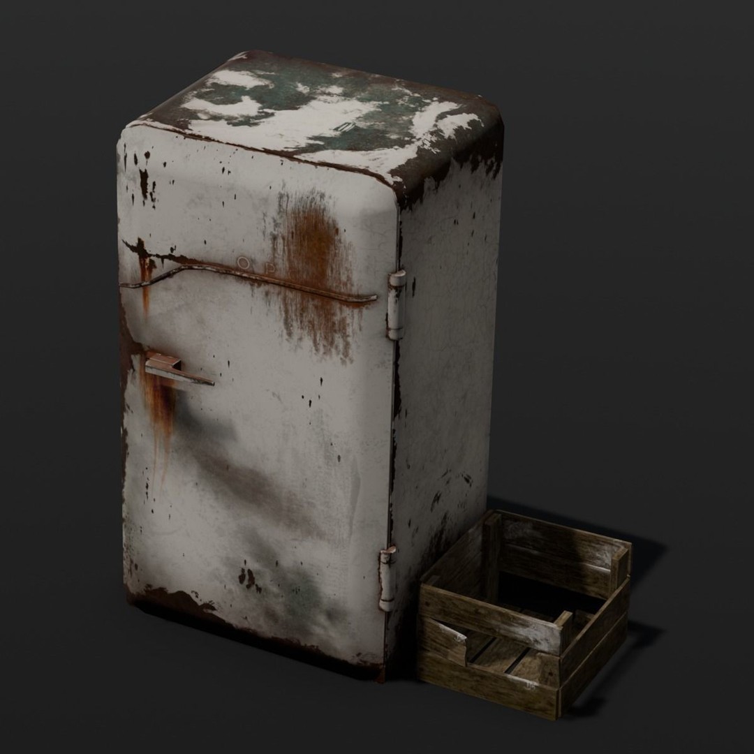 Rusted Fridge 3D Model – Low Poly PBR Asset for Games, FBX - View 9