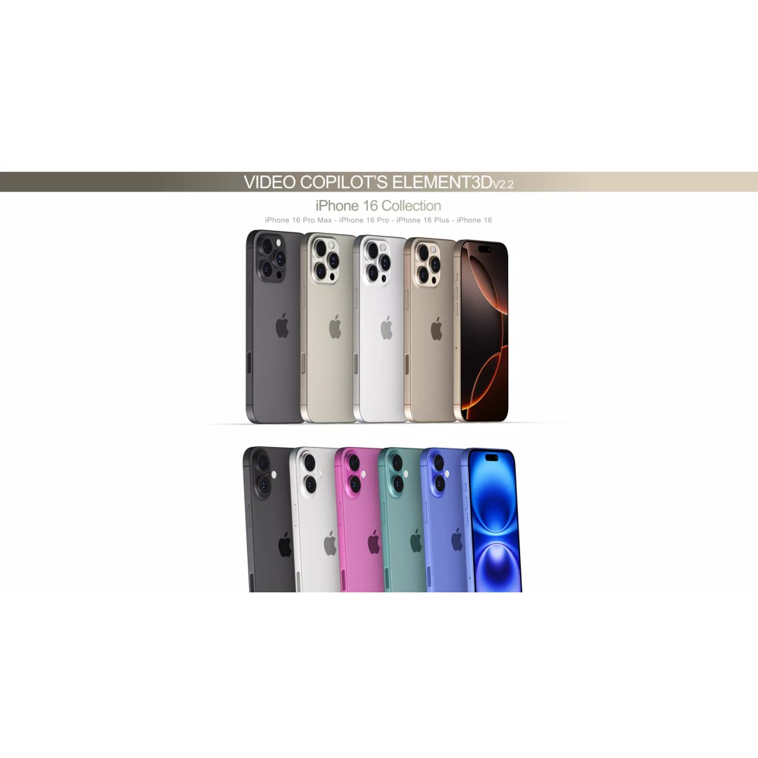 iPhone 16 Collection 3D Model – High Poly PBR Asset, E3D & OBJ Formats - View 2