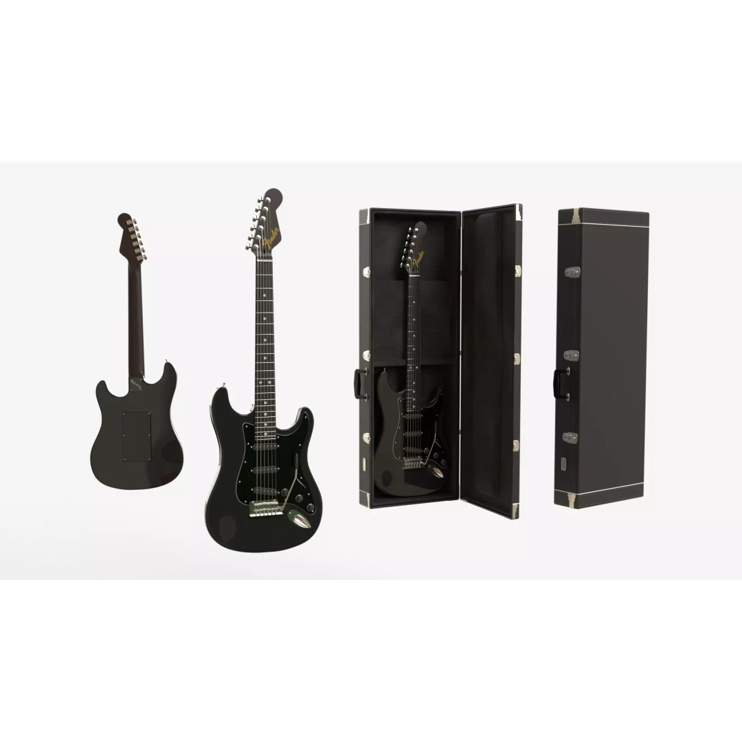 Black Electric Guitar 3D Model – PBR Textures, Game-Ready Formats - View 2