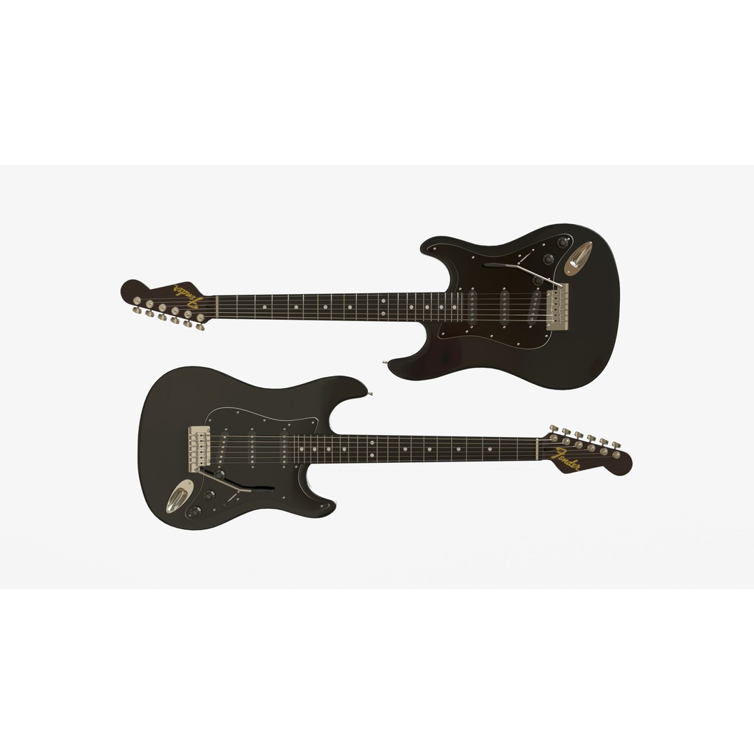 Black Electric Guitar 3D Model – PBR Textures, Game-Ready Formats - View 3