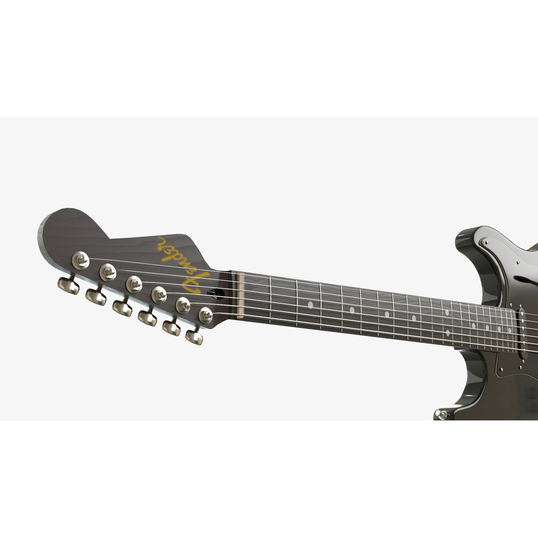 Black Electric Guitar 3D Model – PBR Textures, Game-Ready Formats - View 5