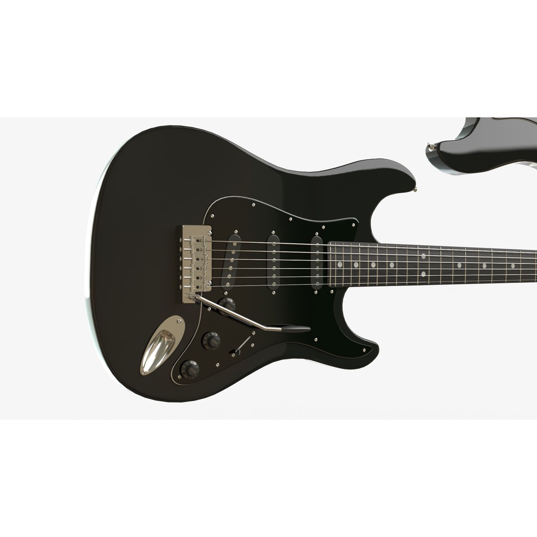 Black Electric Guitar 3D Model – PBR Textures, Game-Ready Formats - View 6
